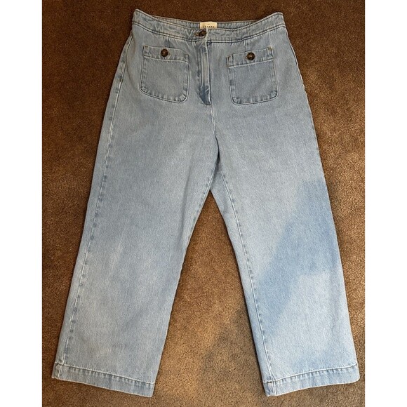 Sezane Emilio Jeans Womens Light Wash Blue High Rise Sailor Pockets Wide Leg 44 - Picture 2 of 13